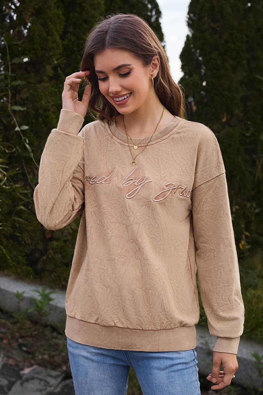 Saved by grace Embroidery Mineral Wash Sweatshirt