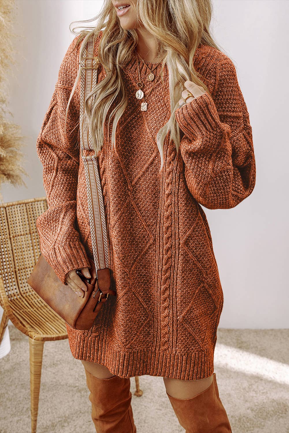 Grace Cable Knit Loose Fit Knit Sweater Dress