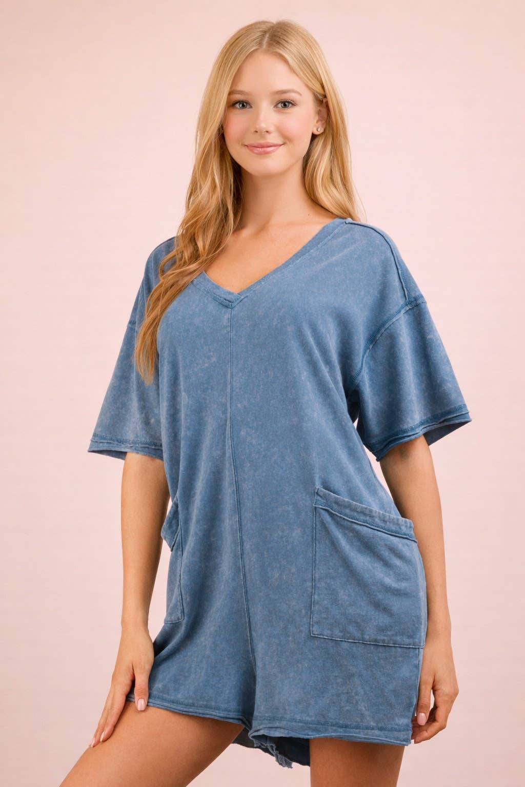 Mineral Washed Oversized Casual Knit Romper