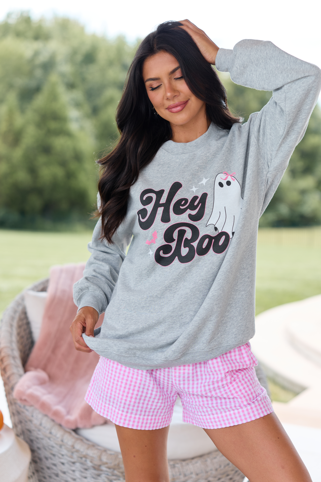 Hey Boo Light Grey Oversized Graphic Sweatshirt