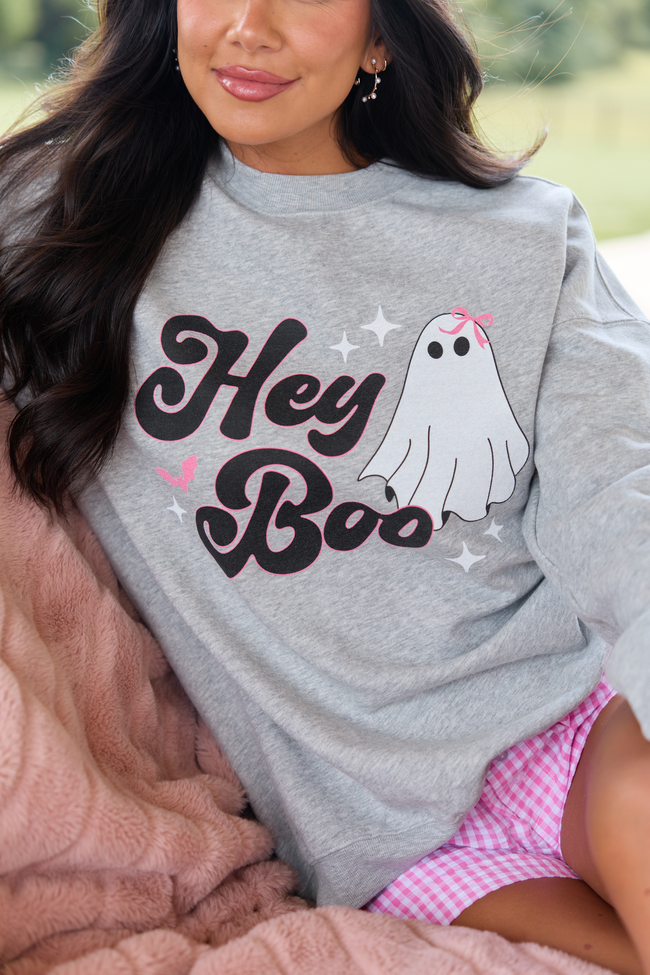 Hey Boo Light Grey Oversized Graphic Sweatshirt