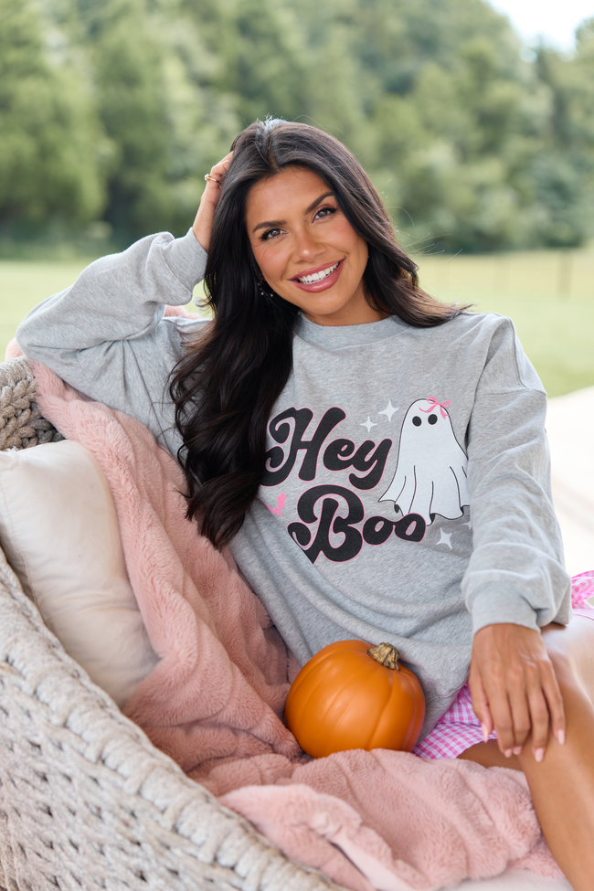 Hey Boo Light Grey Oversized Graphic Sweatshirt