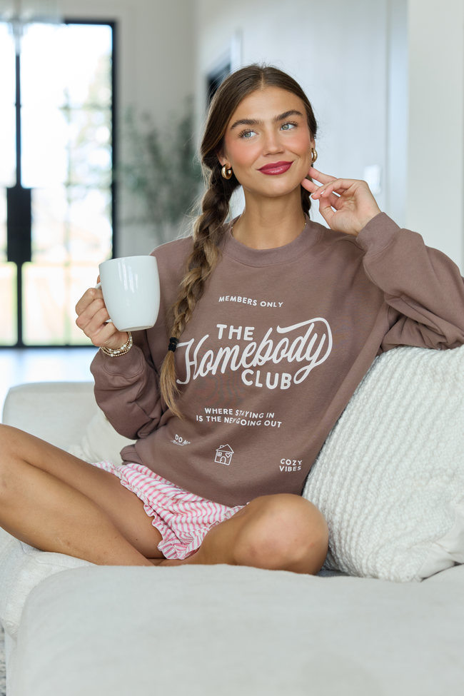 The Homebody Club Mocha Oversized Graphic Sweatshirt