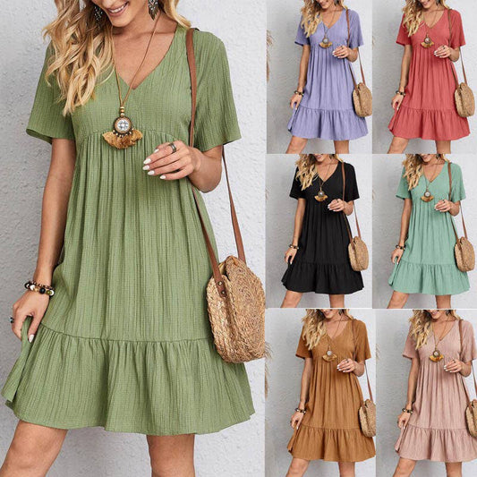 V-Neck Short Sleeves Daily Short Dress