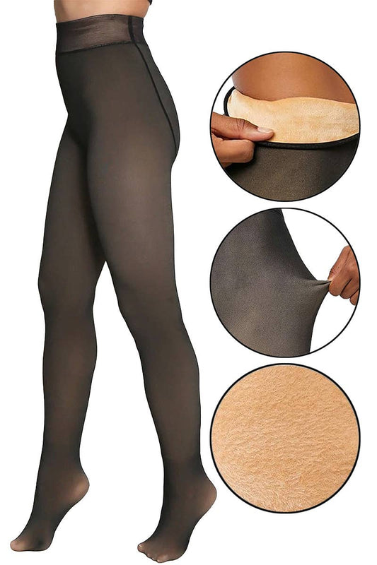 Illusion Tights- Women's Fake Sheer Fleece Lined Pantyhose Tights