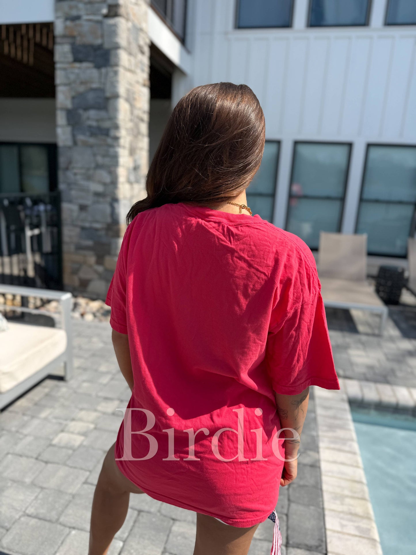 Birdie Loves Jesus & America Too Vinyl Graphic Tee on Paprika