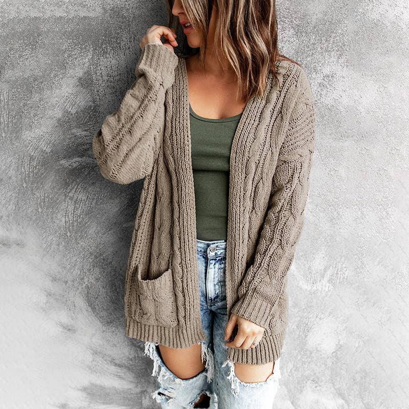 SOLID COLOR TWIST KNIT CARDIGAN