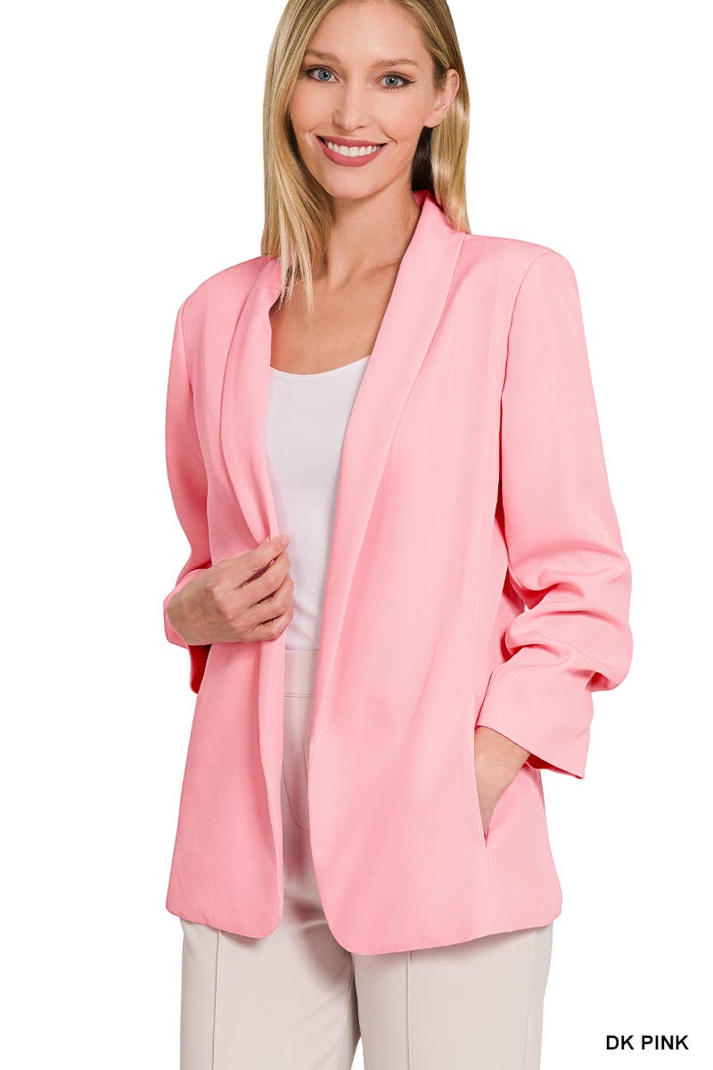 Zenana WOVEN OPEN FRONT CLASSIC BLAZER - Black