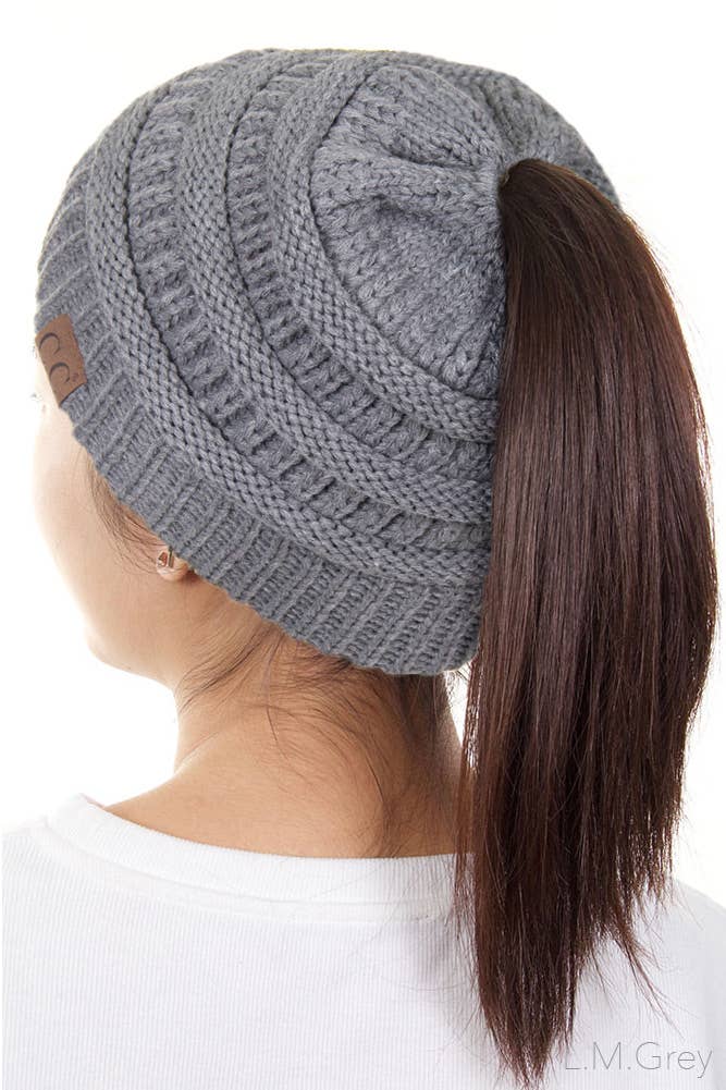 C.C Solid Color Ponytail Messy Bun Beanie