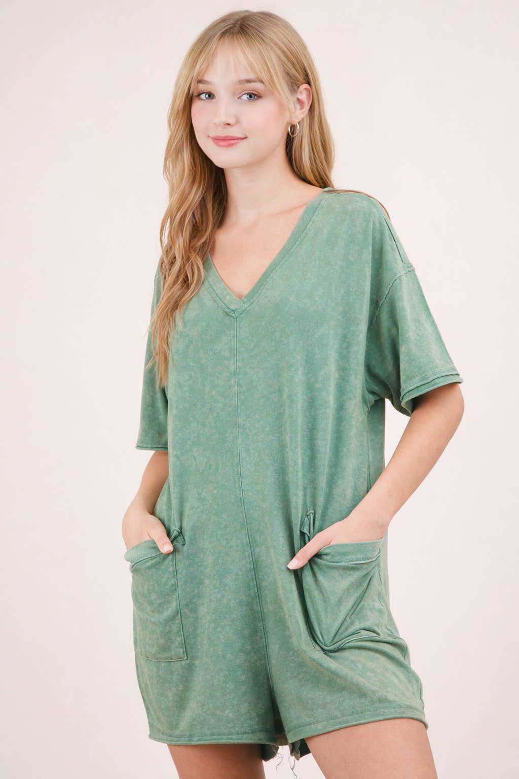 Mineral Washed Oversized Casual Knit Romper