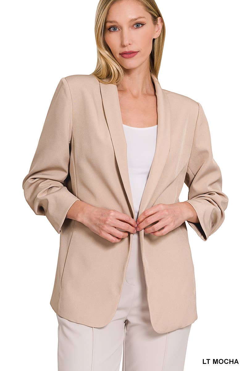 Zenana WOVEN OPEN FRONT CLASSIC BLAZER - Black