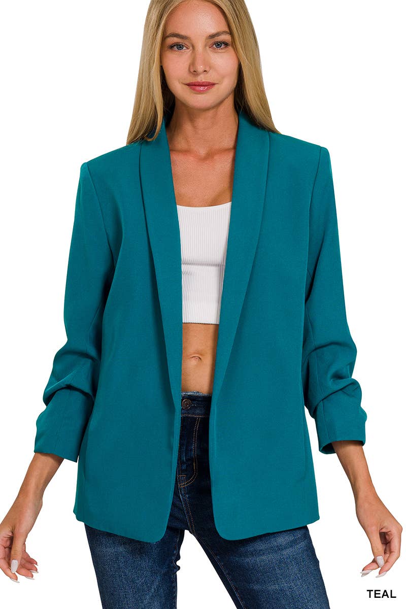 Zenana WOVEN OPEN FRONT CLASSIC BLAZER - Black