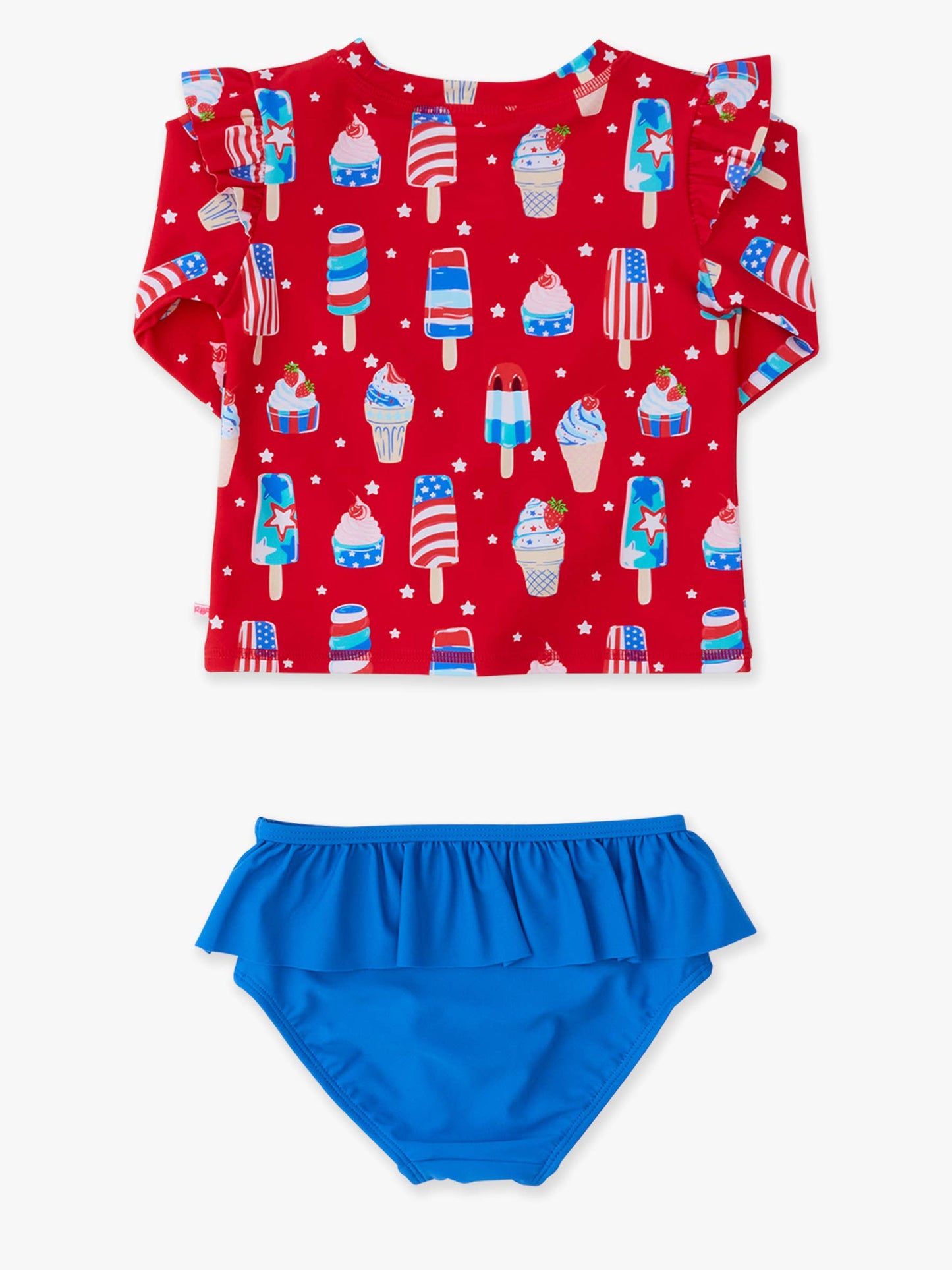 Girls Stars & Scoops Ice Cream Flutter Long Sleeve Rash Guard Skirted 2-Piece Swimsuit