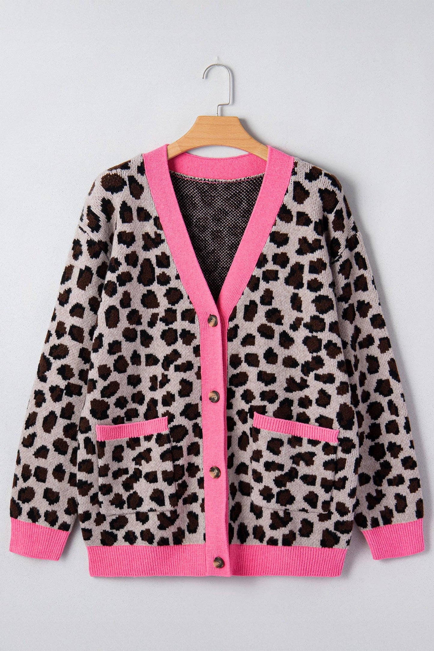 Leopard Colorblock Button Down Oversize Cardigan