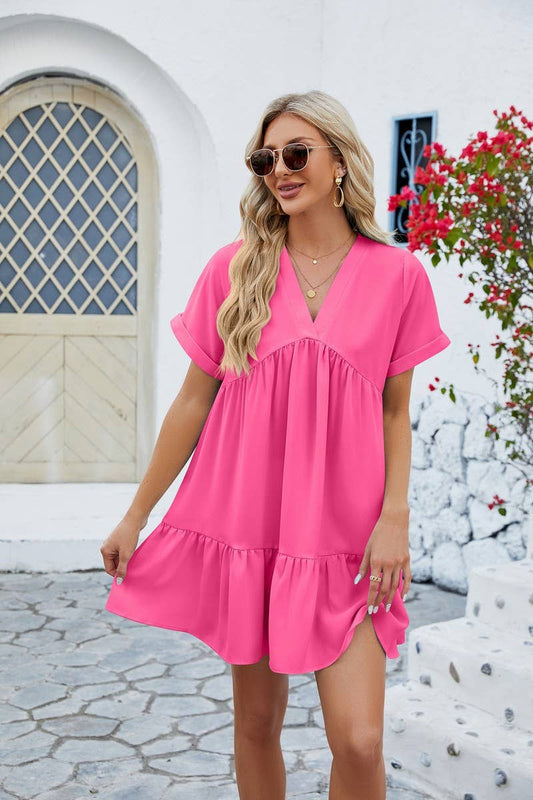 V Neck Tiered Short Sleeve Dress