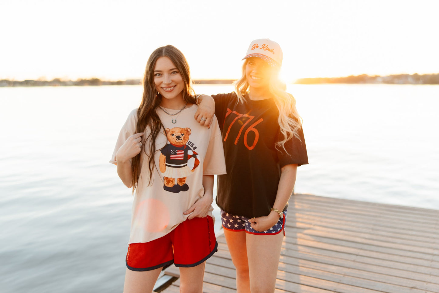 Grace & Emma USA Teddy on Beige Boxy Tee