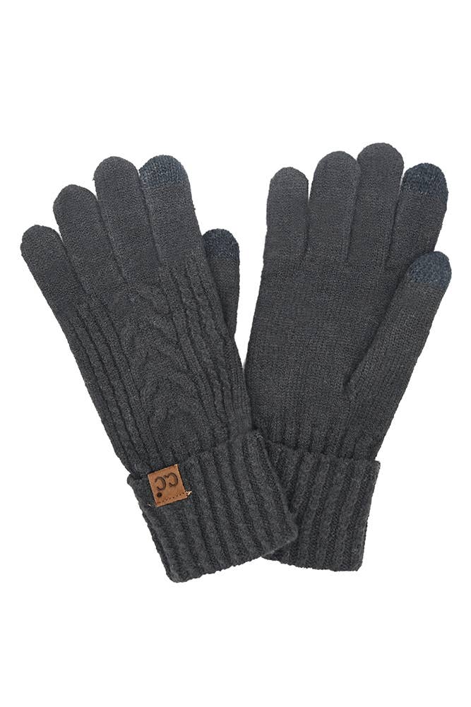 C.C Cable Knit Winter Gloves Black- Touchscreen Compatible