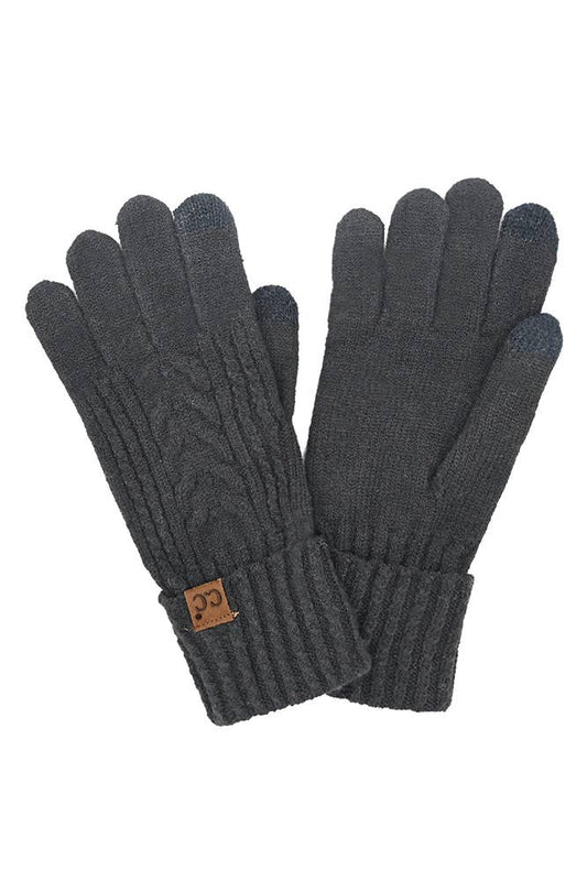 C.C Cable Knit Winter Gloves Black- Touchscreen Compatible
