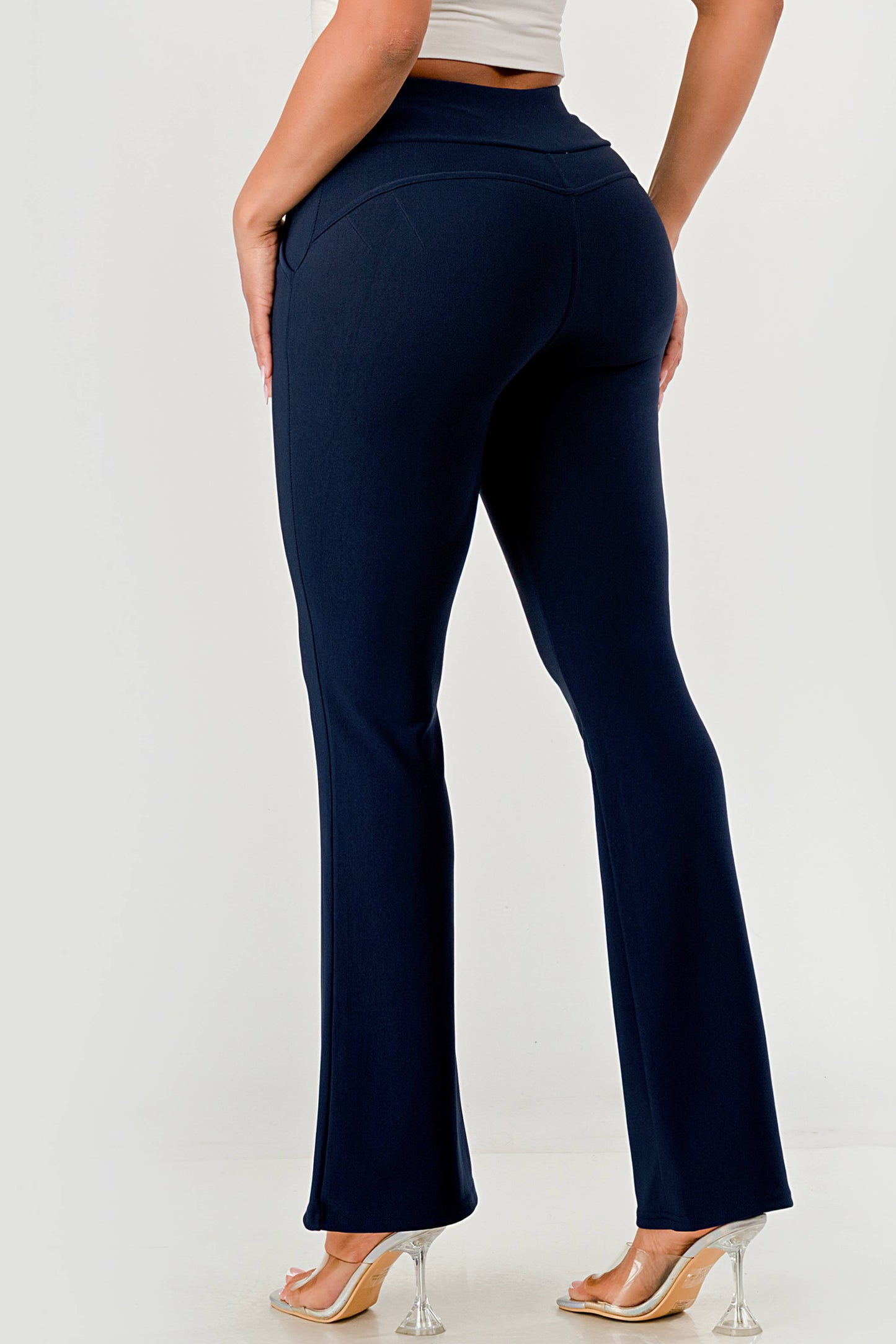 Womens Tummy Control Butt Sculpting Flare Pants With Pockets - Red