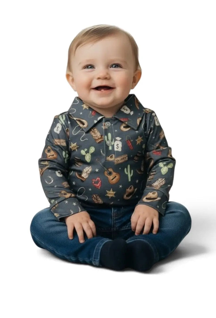 Max and Pippa | Giddy Up Western Long Sleeve Polo Bubble
