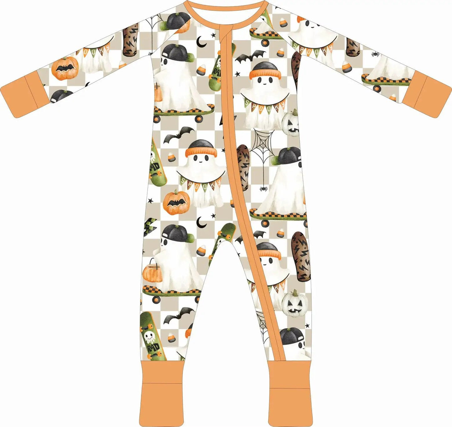 Max and Pippa | Baby Rad Skater Ghost Halloween Bamboo Convertible Zippie Pajamas