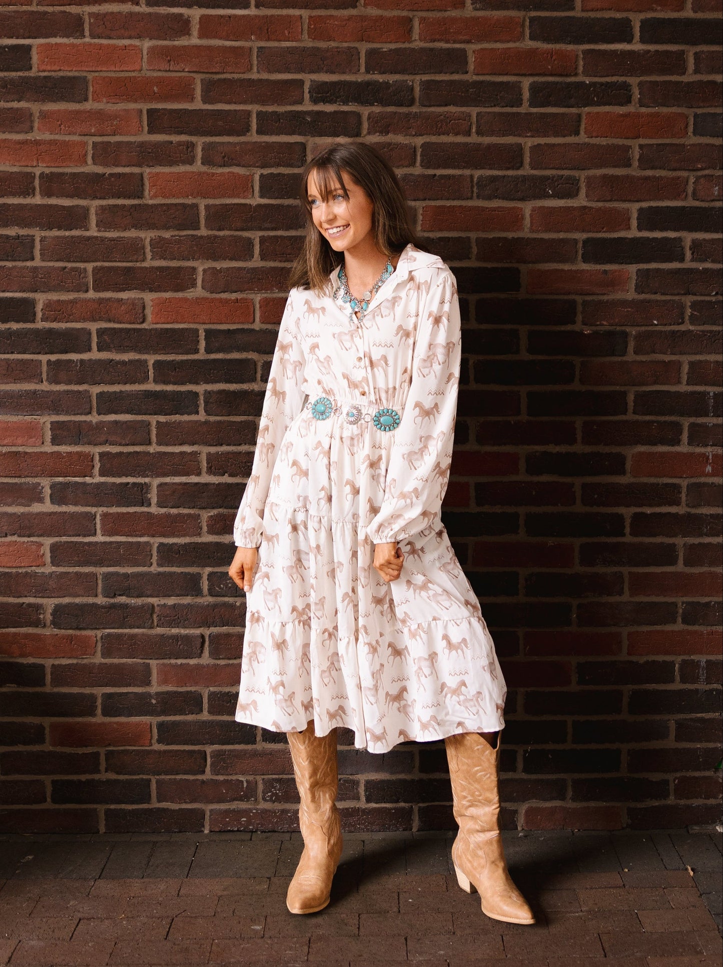 Grace + Emma Horse Print Shirt Dress