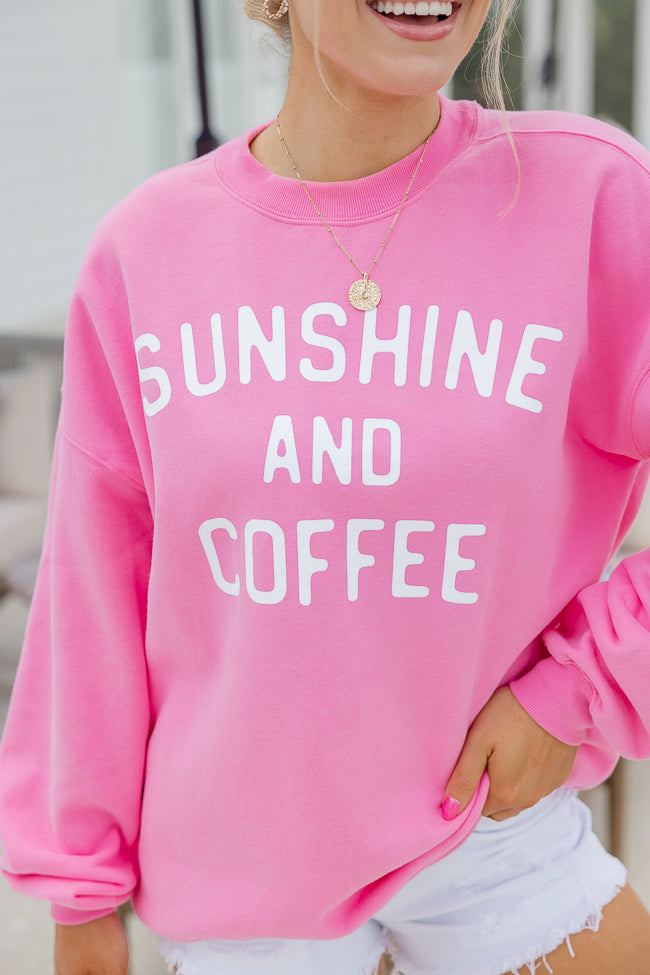 Pink Lily Sunshine and Coffee Pink Graphic Sweatshirt
