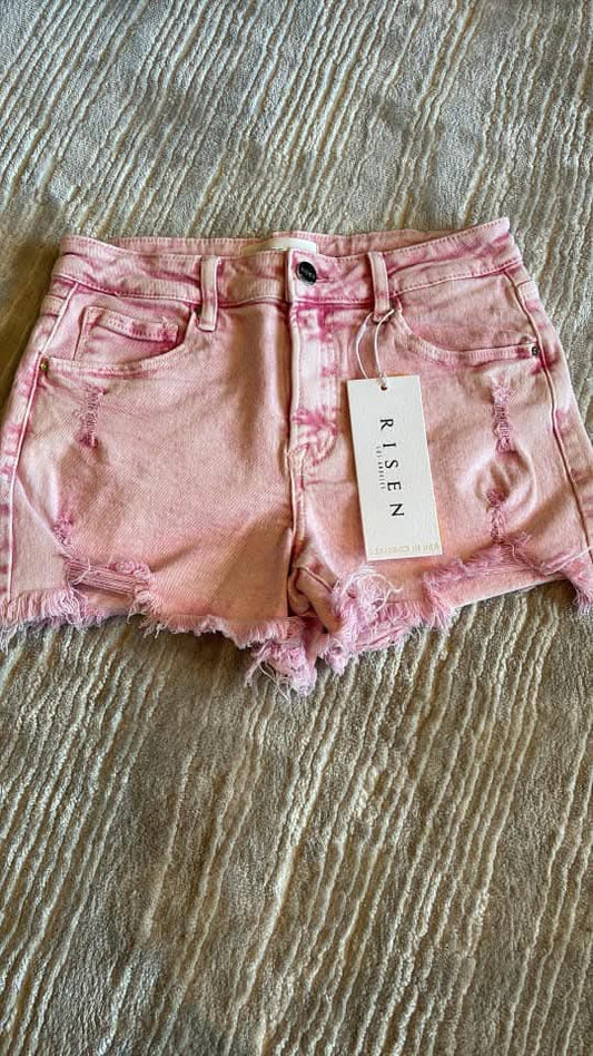 Risen Acid Pink Distressed Shorts