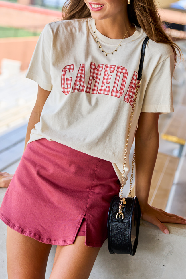Pink Lily Gameday Red Gingham Ivory Graphic Tee