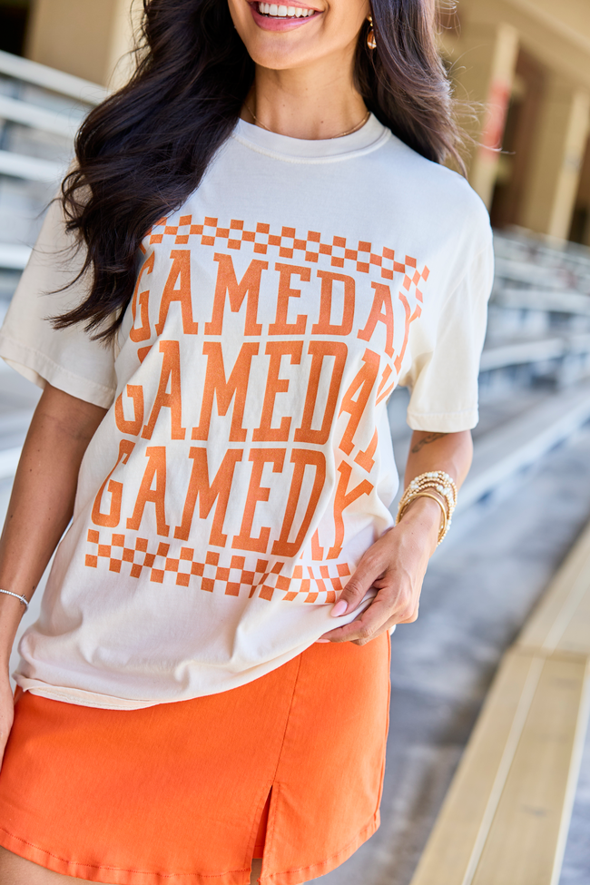 Pink Lily Checkered Gameday Orange Repeat Ivory Graphic Tee