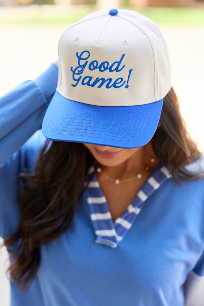 Good Game Royal/Natural Embroidered Trucker Hat