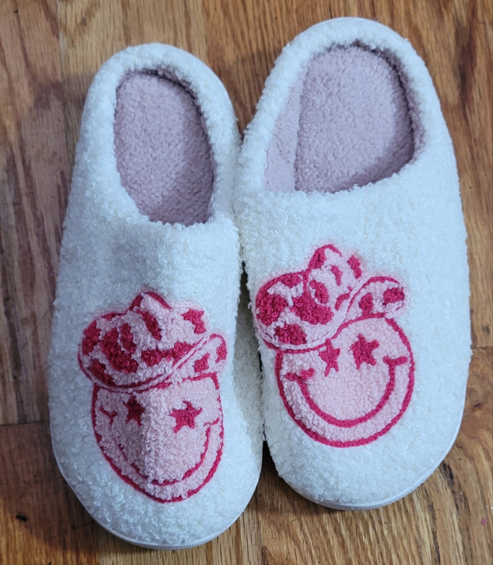 Smiley Face Cowboy Hat Slippers