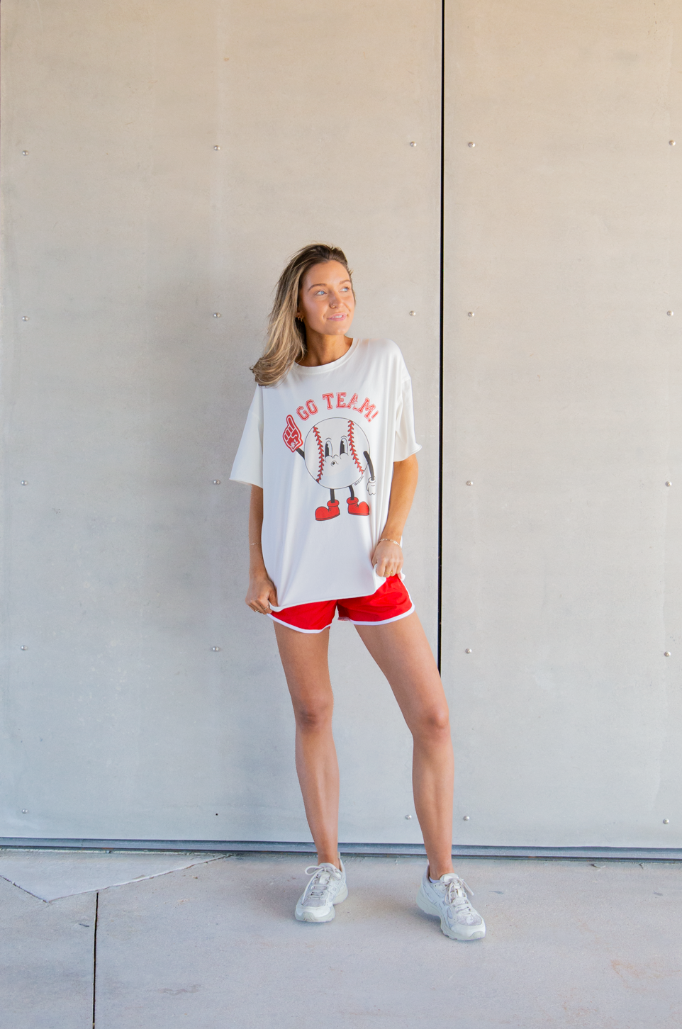 Grace and Emma Go Team on White Boxy Tee