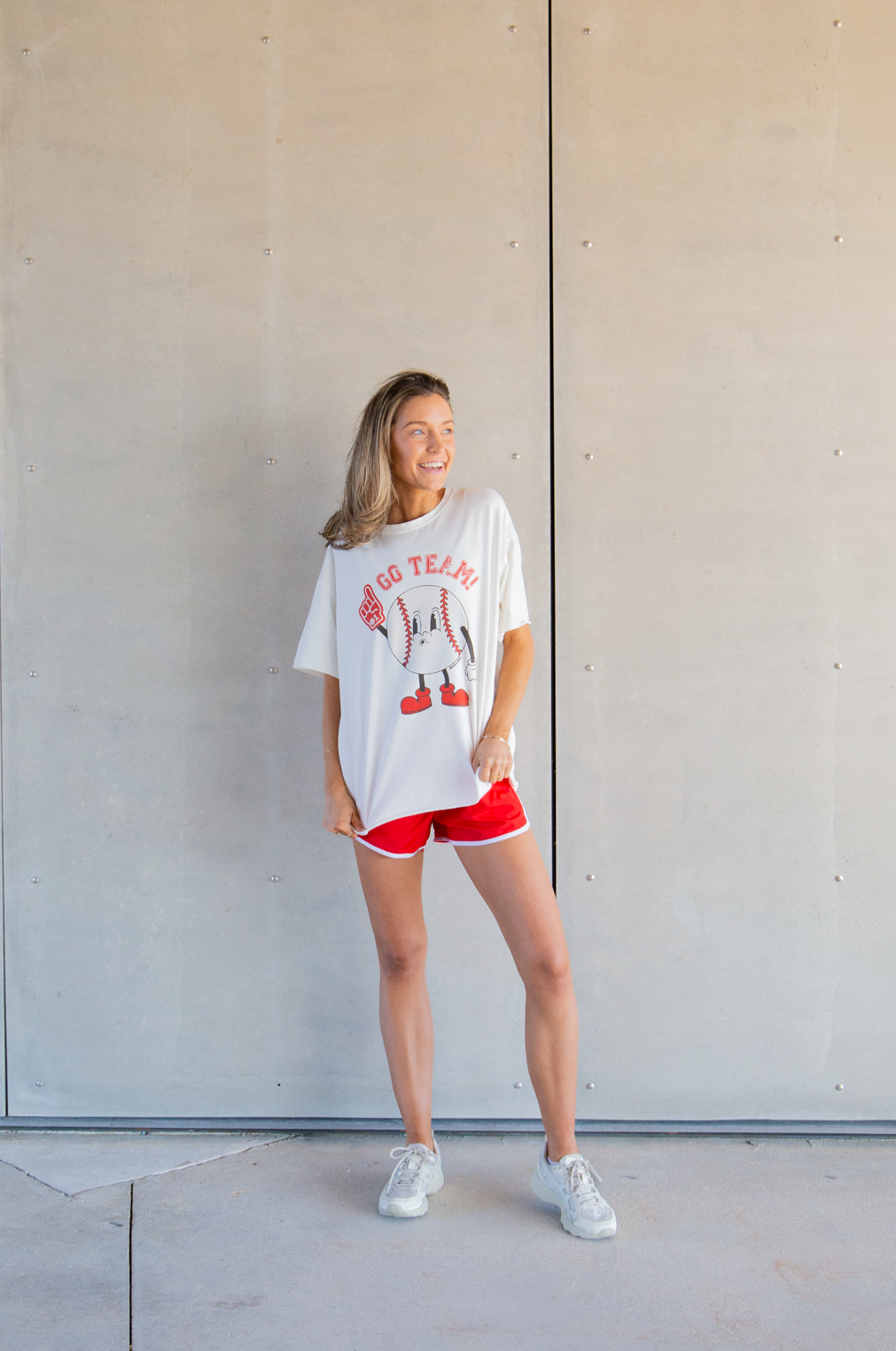 Grace and Emma Go Team on White Boxy Tee