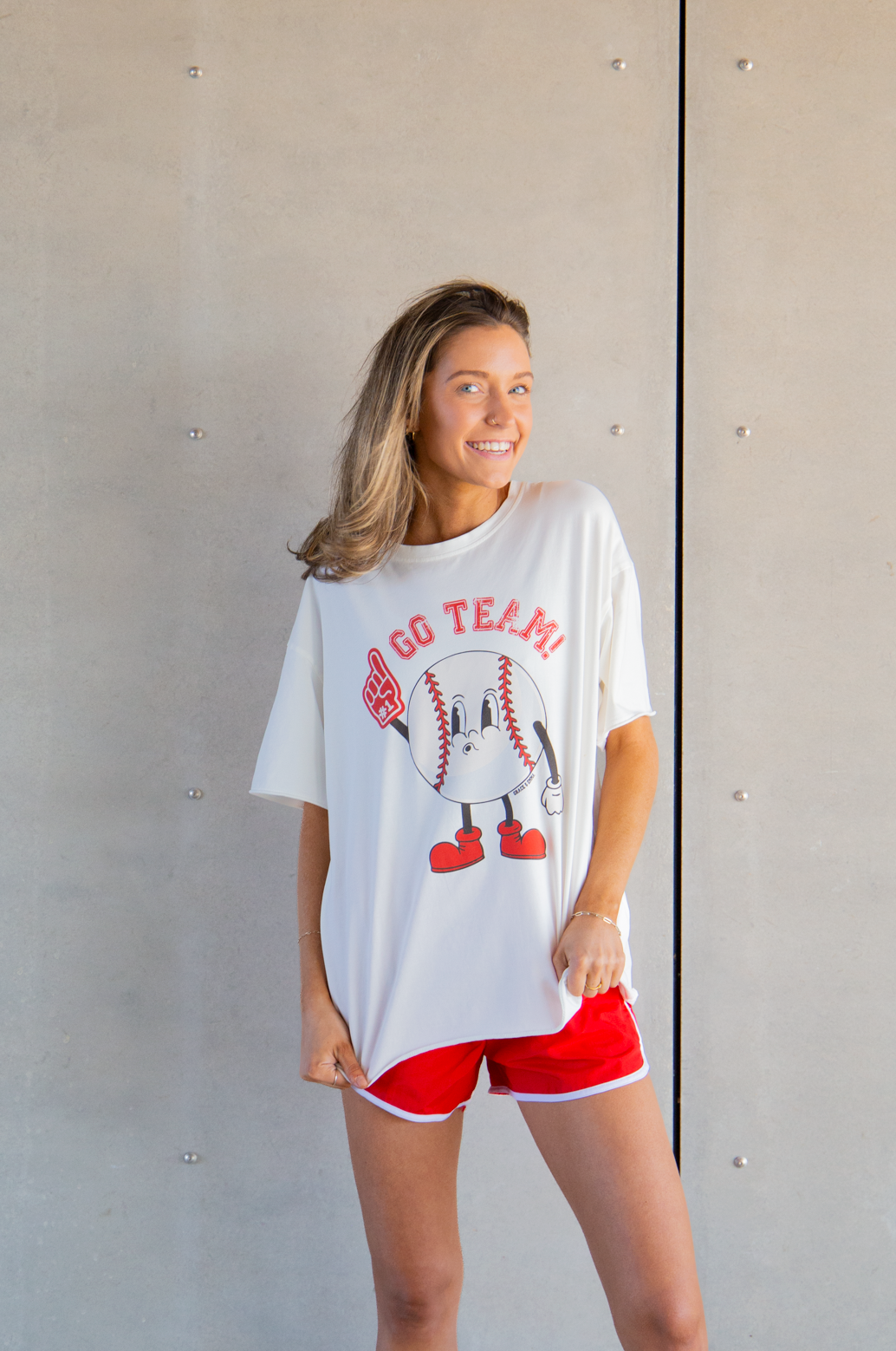 Grace and Emma Go Team on White Boxy Tee
