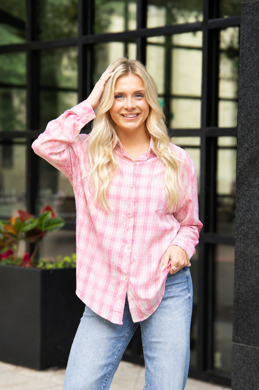 Grace and Emma The Kathryn Button-Up, Pink Plaid