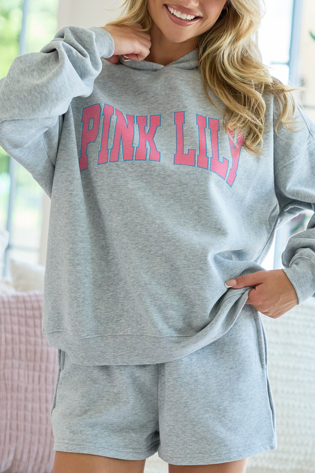 Pink Lily Block Light Grey Graphic Hoodie SALE