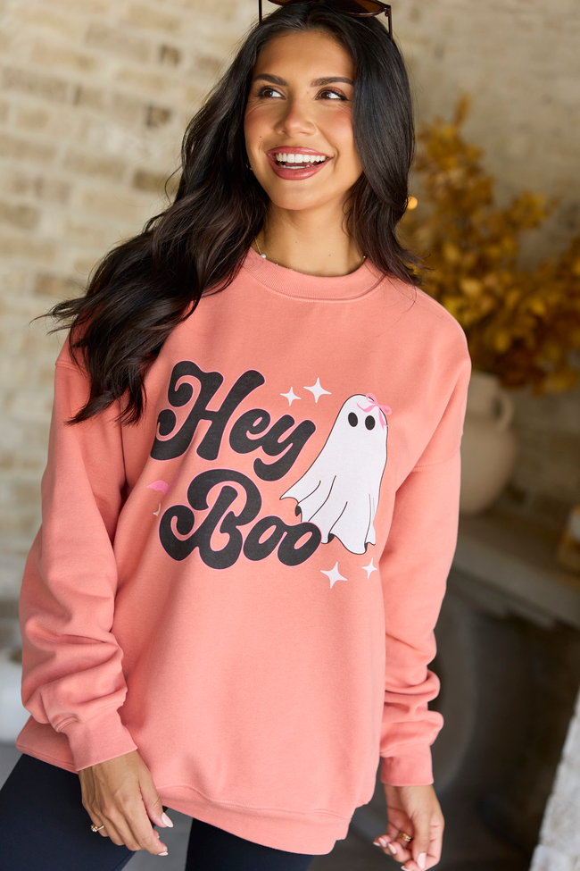 Hey Boo Light Light Rust Oversized Graphic Sweatshirt