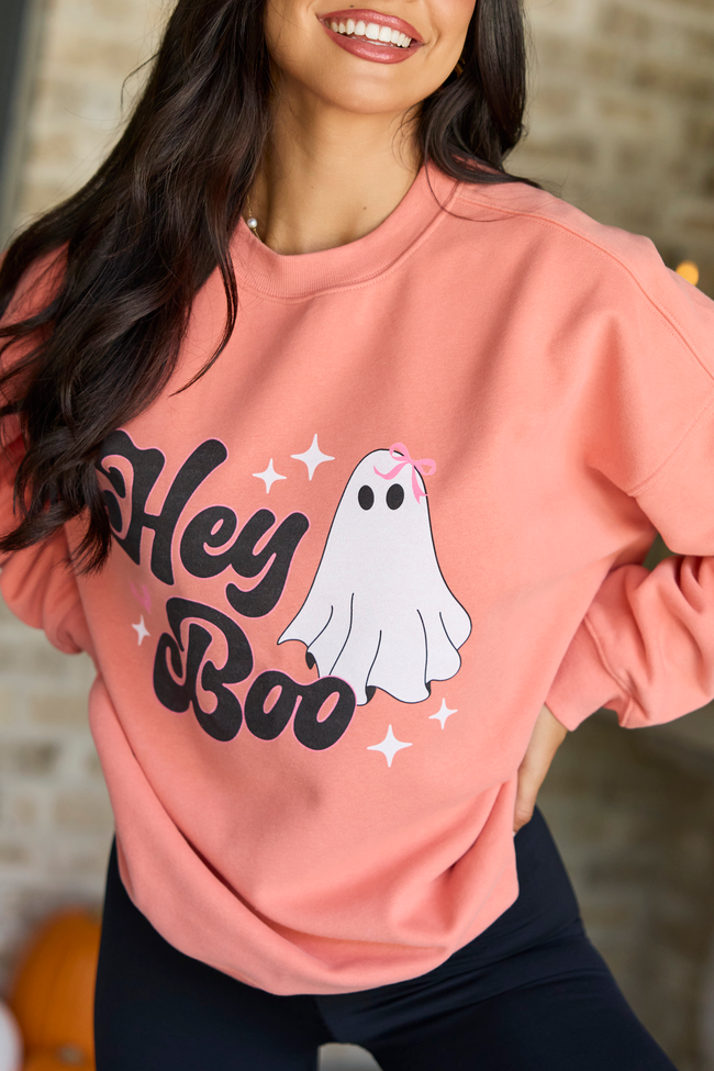 Hey Boo Light Light Rust Oversized Graphic Sweatshirt