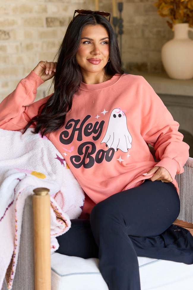 Hey Boo Light Light Rust Oversized Graphic Sweatshirt