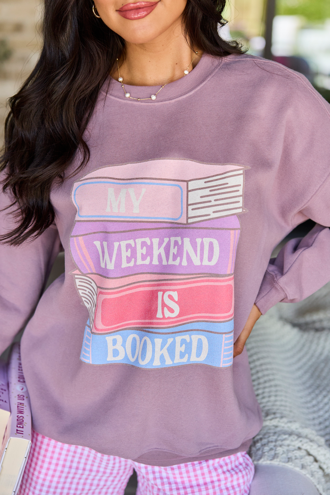 My Weekend is Booked Dark Purple Oversized Graphic Sweatshirt