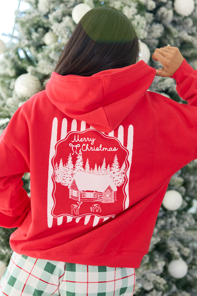 Christmas Cabin Striped Red Graphic Hoodie