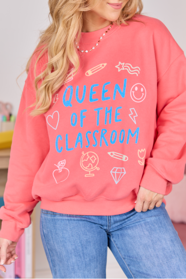 Queen Of The Classroom Light Red Graphic Sweatshirt