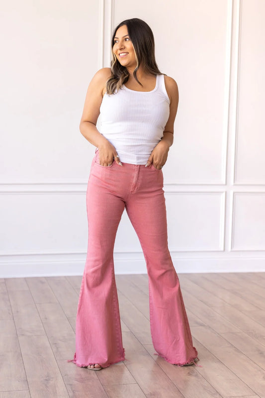 THE STACEY PINK DENIM BELL BOTTOMS BY GRACE & EMMA