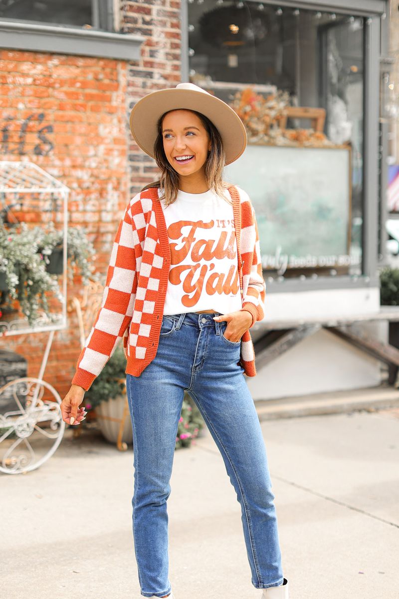 The Ophelia Orange Checkered Cardigan