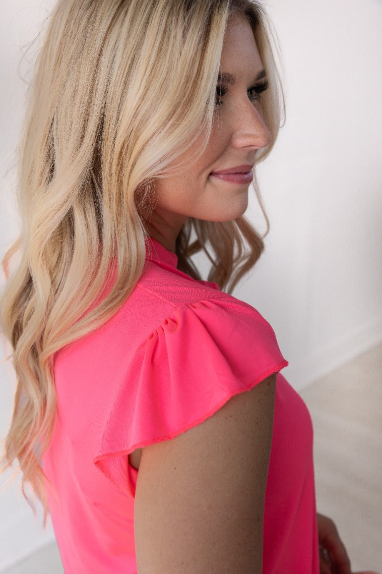 Grace & Emma The Nicole V-Neck Top, Neon Pink