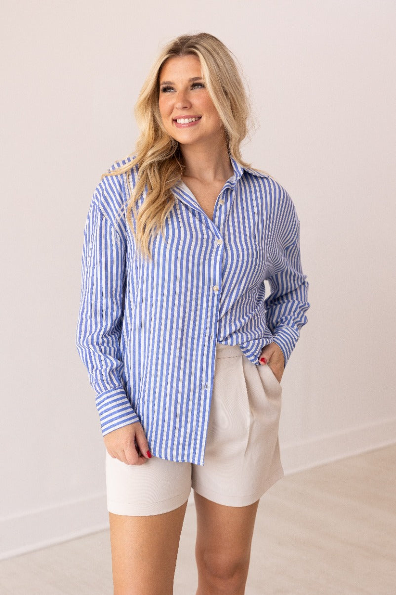 Grace & Emma The Kathryn Button-Up, Striped Blue