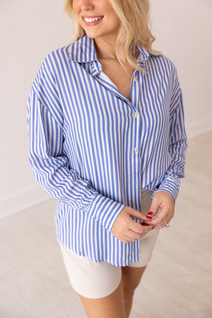 Grace & Emma The Kathryn Button-Up, Striped Blue