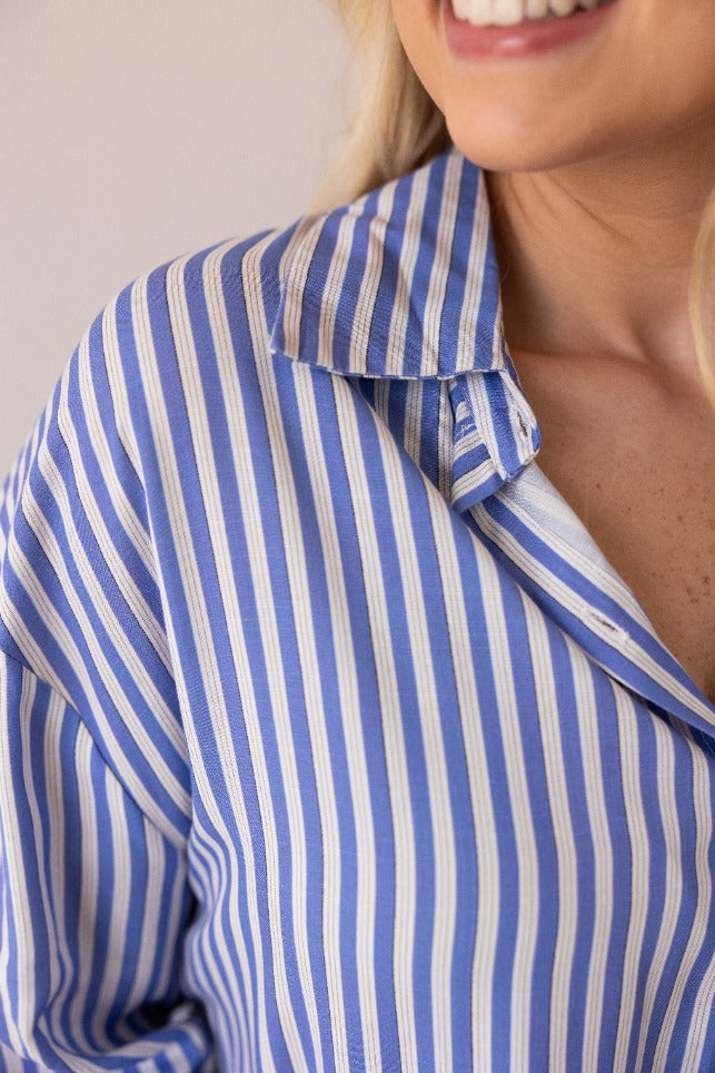 Grace & Emma The Kathryn Button-Up, Striped Blue
