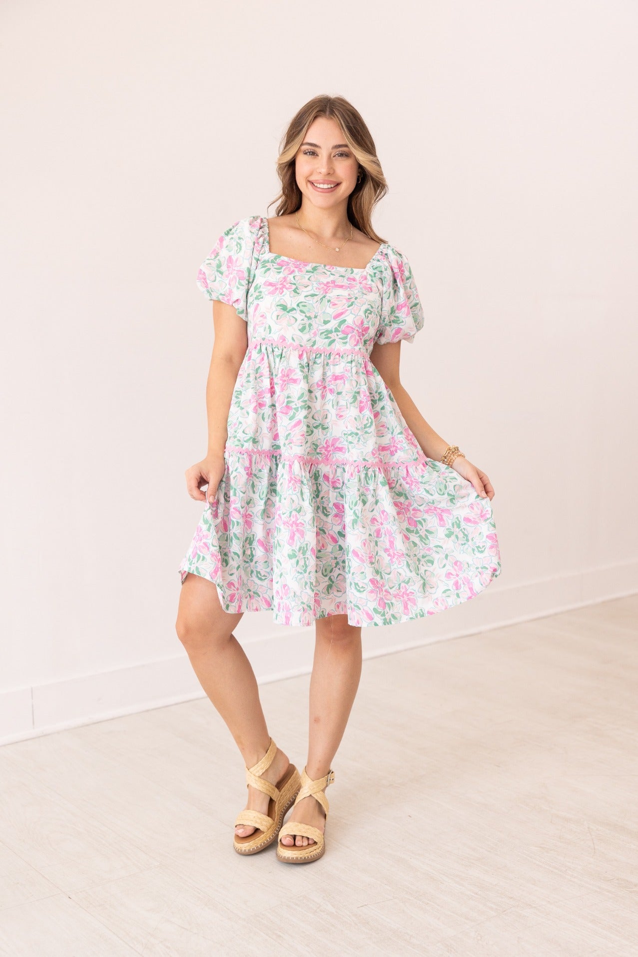 Grace & Emma Floral Dress With Scallop Trim